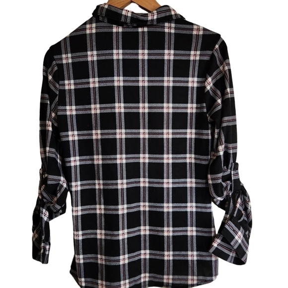 Trovare SMALL black white red plaid button-down shirt shacket westerncore - Picture 5 of 12